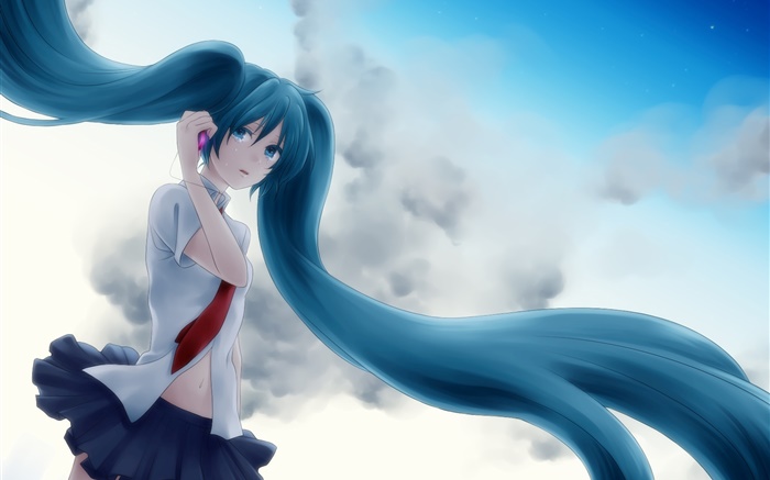 Hatsune Miku, a largo chica de pelo azul, lágrimas Fondos de pantalla, imagen
