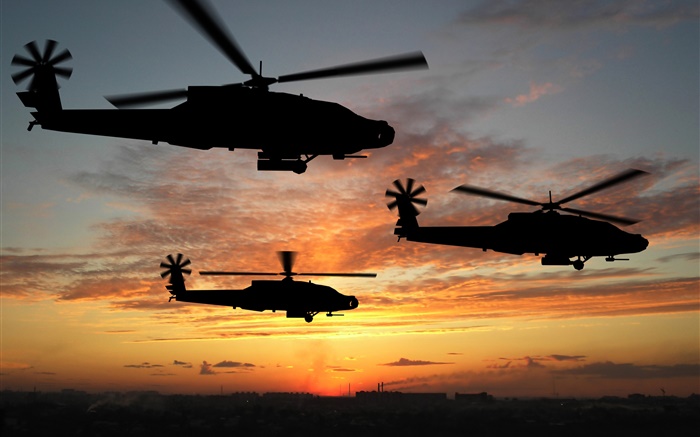 Vuelo en helicóptero, puesta del sol Fondos de pantalla, imagen