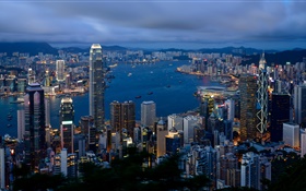 Hong Kong, ciudad, edificios, cielo nublado, mañana HD fondos de pantalla