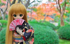 Chica japonesa de juguetes, muñeca, pelo largo
