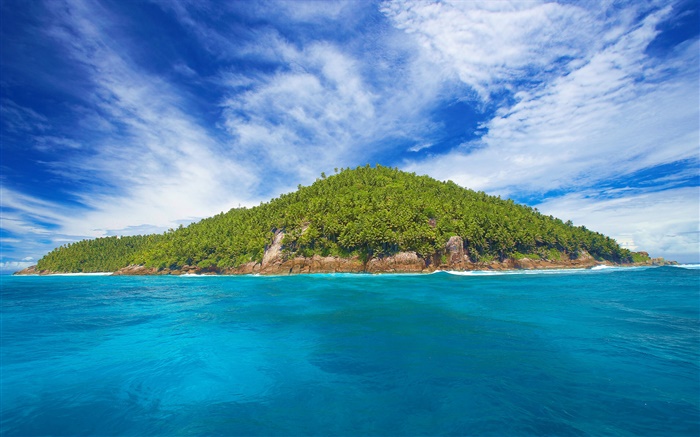 Islas Seychelles, pequeña isla, árboles, mar Fondos de pantalla, imagen