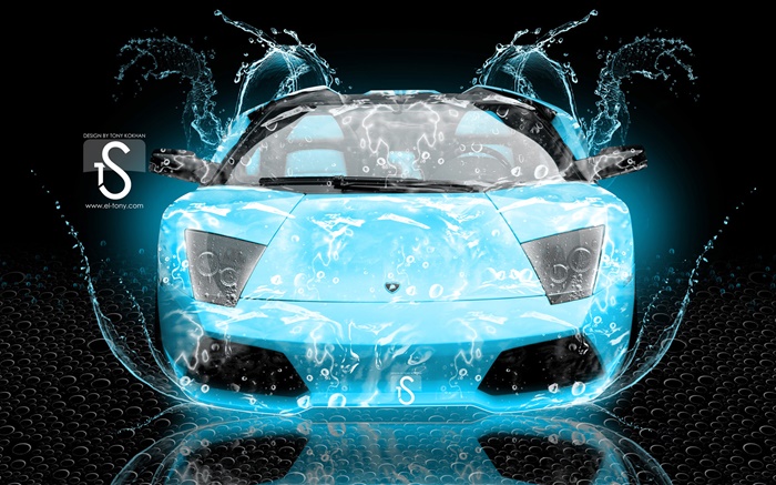 Coche del chapoteo del agua, Lamborghini, vista frontal, el diseño creativo Fondos de pantalla, imagen