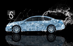 Coche del chapoteo del agua, Nissan, la vista lateral, el diseño creativo HD fondos de pantalla