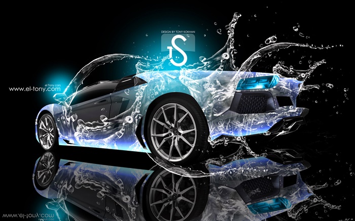 Coche del chapoteo del agua, diseño creativo, visión trasera Lamborghini Fondos de pantalla, imagen
