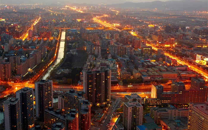 Beijing, China, de la medianoche, los edificios, las luces Fondos de pantalla, imagen