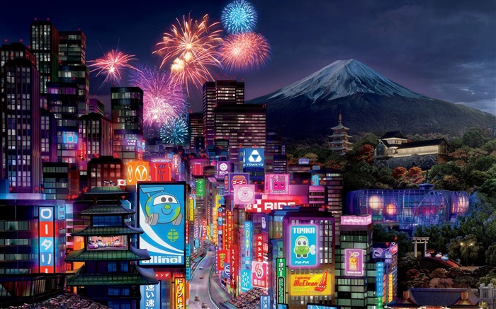 Cars 2, de la ciudad la noche de Tokio Fondos de pantalla, imagen