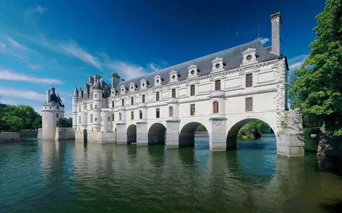 Castillo de Chenonceau, Francia, el río, el verano Fondos de pantalla, imagen