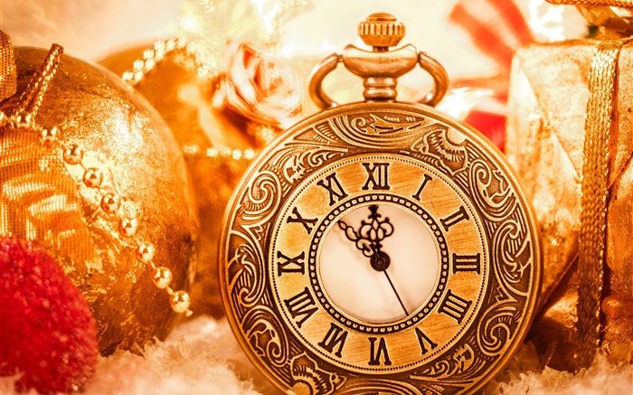 Decoración de Navidad, reloj, bolas, Año Nuevo Fondos de pantalla, imagen