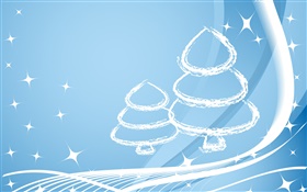 Árboles de Navidad, estilo simple, estrellas, azul claro