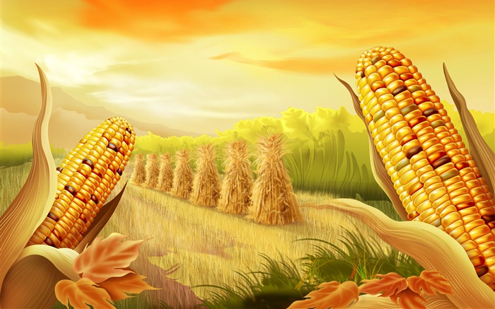 Campos de maíz, pinturas de arte Fondos de pantalla, imagen