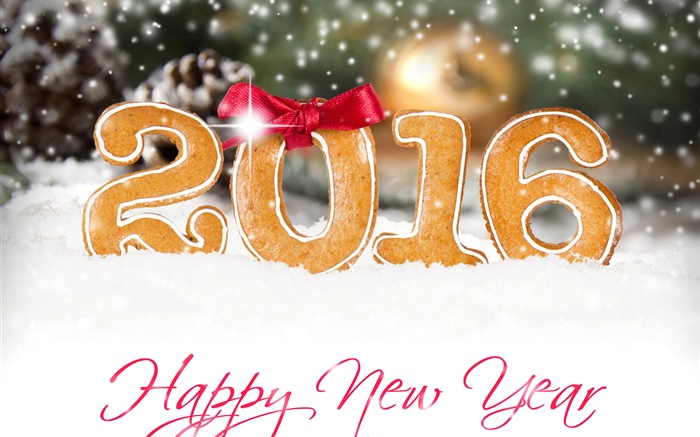Feliz Año Nuevo 2016, galletas, nieve blanca Fondos de pantalla, imagen