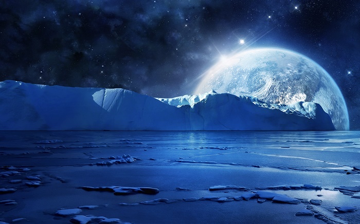 Noche, hielo, el mar, los planetas, las estrellas, el frío Fondos de pantalla, imagen