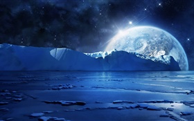 Noche, hielo, el mar, los planetas, las estrellas, el frío HD fondos de pantalla