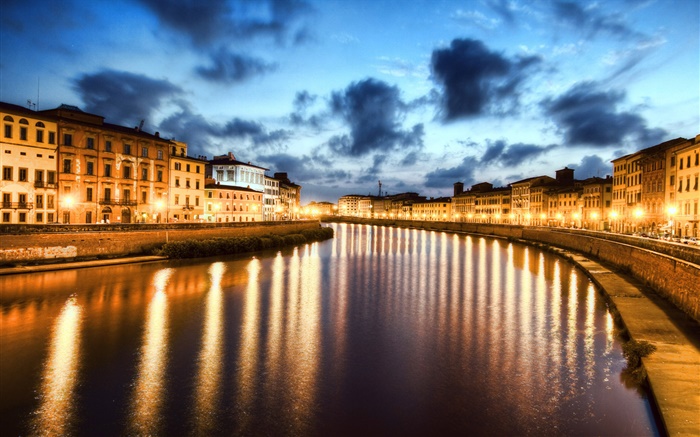 Pisa, Italia, ciudad de la noche, luces, río Fondos de pantalla, imagen