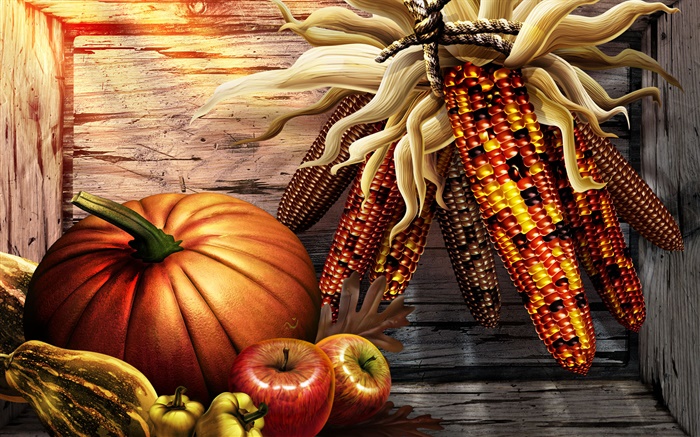 Calabaza, maíz, pimientos, manzanas, de Acción de Gracias Fondos de pantalla, imagen