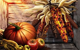 Calabaza, maíz, pimientos, manzanas, de Acción de Gracias
