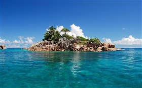 Pequeña isla, mar azul, cielo, Islas Seychelles