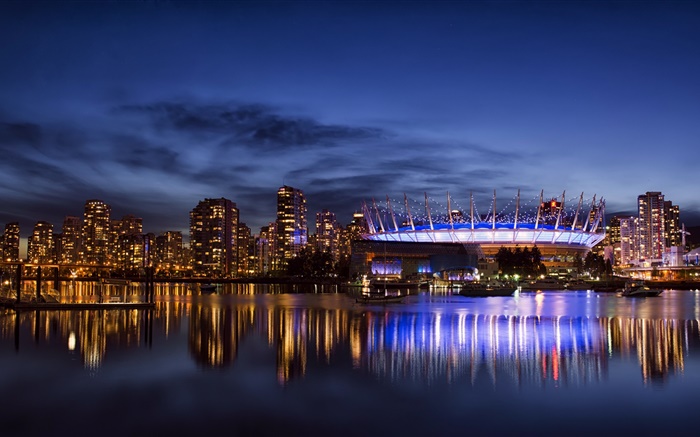 Vancouver, Canadá, ciudad, rascacielos, edificios, luces, noche, bahía Fondos de pantalla, imagen