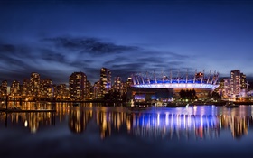 Vancouver, Canadá, ciudad, rascacielos, edificios, luces, noche, bahía HD fondos de pantalla