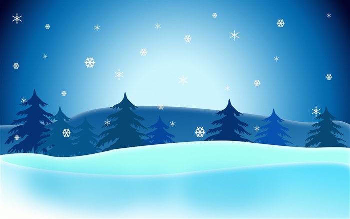 Fotos Vector de Navidad, árboles, copos de nieve, el cielo azul Fondos de pantalla, imagen