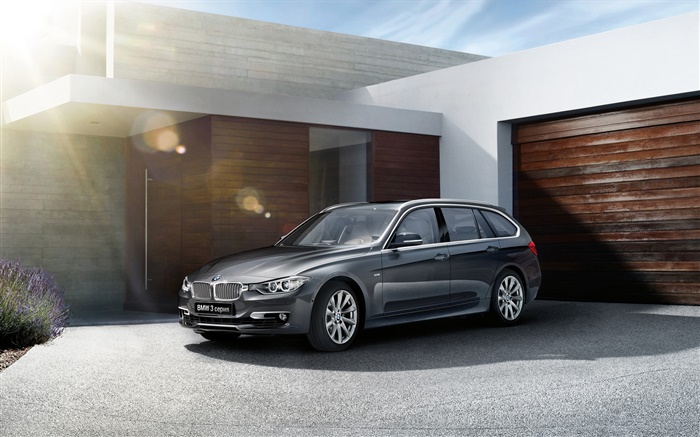 2015 gira la serie 3 de BMW, coche negro Fondos de pantalla, imagen