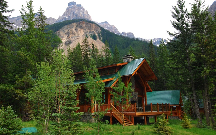 Alberta, Canadá, villa, casa, bosque, árboles, montañas Fondos de pantalla, imagen