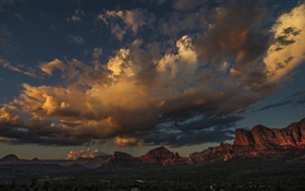 América, Utah, árboles, montañas, nubes, oscuridad, cañón HD fondos de pantalla