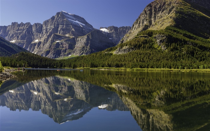 Canadá paisaje, lago, montañas, bosques, agua reflexión Fondos de pantalla, imagen