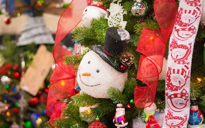 Árbol de navidad, muñeco de nieve, juguete, cinta Fondos de pantalla, imagen