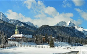 Castillo Elmau, Baviera, Alemania, montañas, árboles, invierno, nieve HD fondos de pantalla
