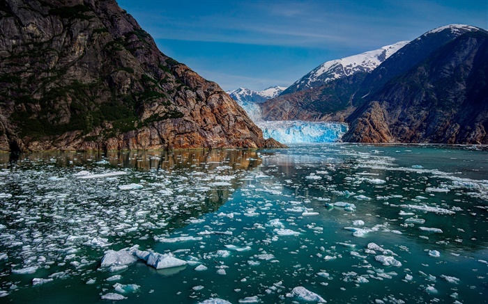 Parque Nacional Glacier Bay, Alaska, EE.UU., montañas, glaciares, hielo, lago Fondos de pantalla, imagen