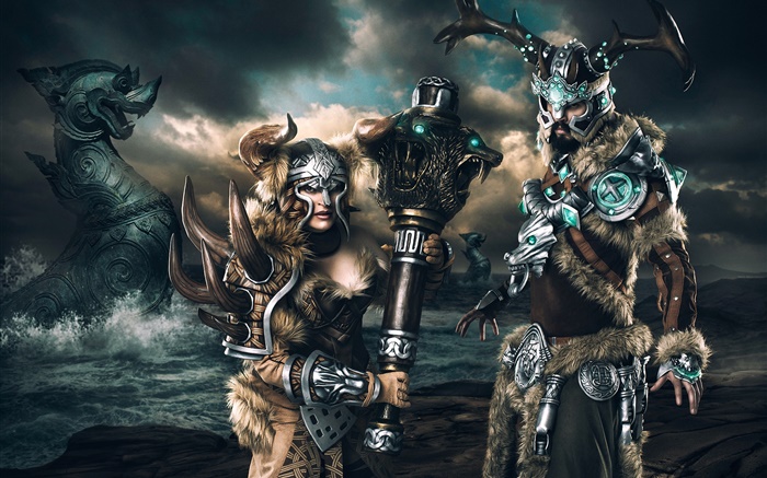 Guild Wars, vikingos, la mujer y el hombre Fondos de pantalla, imagen