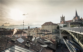 Lausana, Suiza, casas, tren, sol HD fondos de pantalla