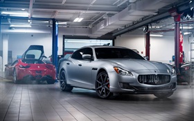 Maserati GranTurismo coche de plata, garaje HD fondos de pantalla