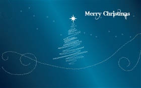 Feliz Navidad, diseño creativo, árbol, estrella, fondo azul