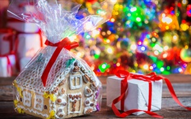 Navidad, decoración, regalos, luces de colores alegres
