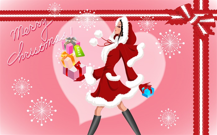Feliz Navidad, vector de la chica de moda, regalos Fondos de pantalla, imagen