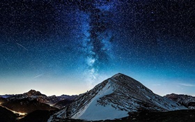 Montaña, valle, estrellas, noche HD fondos de pantalla