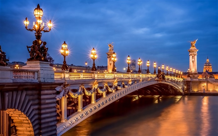 París, Francia, noche, luces, puente Fondos de pantalla, imagen