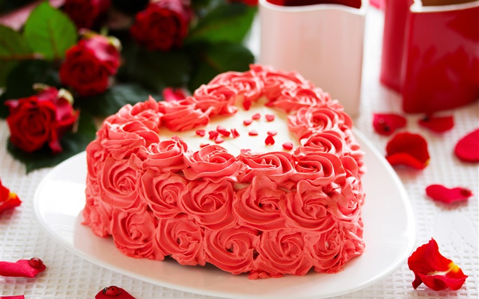 Rosa rosa flores, torta, pétalos Fondos de pantalla, imagen