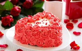 Rosa rosa flores, torta, pétalos HD fondos de pantalla