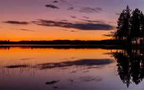 Cielo, lago, bosque, árboles, anochecer, tarde HD fondos de pantalla