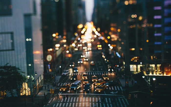 Estados Unidos, Nueva York, noche, edificios, calles, coches, luces, bokeh Fondos de pantalla, imagen