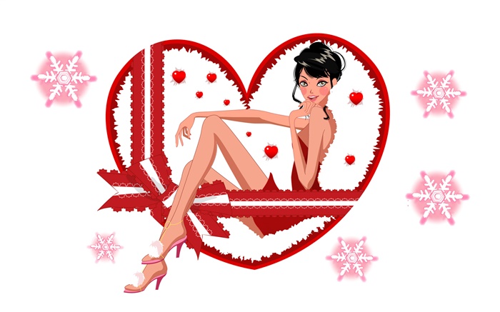 Ilustración del vector, muchacha hermosa, copo de nieve, corazones del amor Fondos de pantalla, imagen