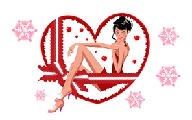 Ilustración del vector, muchacha hermosa, copo de nieve, corazones del amor HD fondos de pantalla