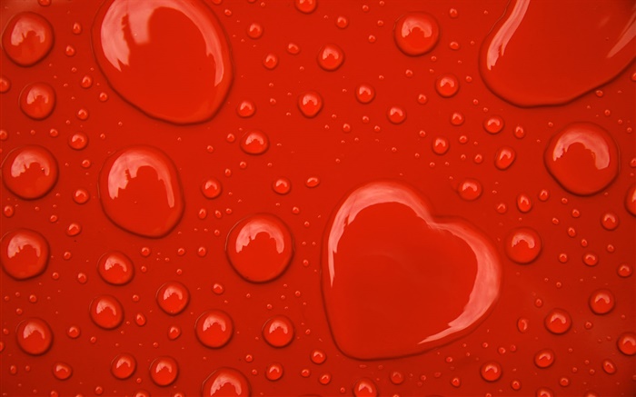 Las gotas de agua, corazones del amor, fondo rojo Fondos de pantalla, imagen