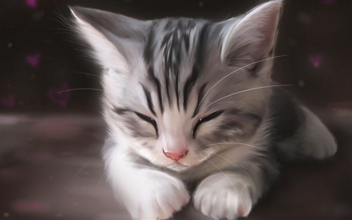 Pintura de la acuarela, lindo gatito durmiendo Fondos de pantalla, imagen