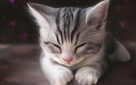 Pintura de la acuarela, lindo gatito durmiendo