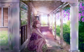 Pintura de la acuarela, chica, casa, uva HD fondos de pantalla