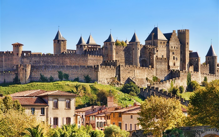 El Castillo de Carcassonne, Francia, ciudad, casas Fondos de pantalla, imagen